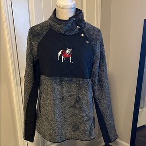 Gray Fleece Pullover with Bulldog Embroidery